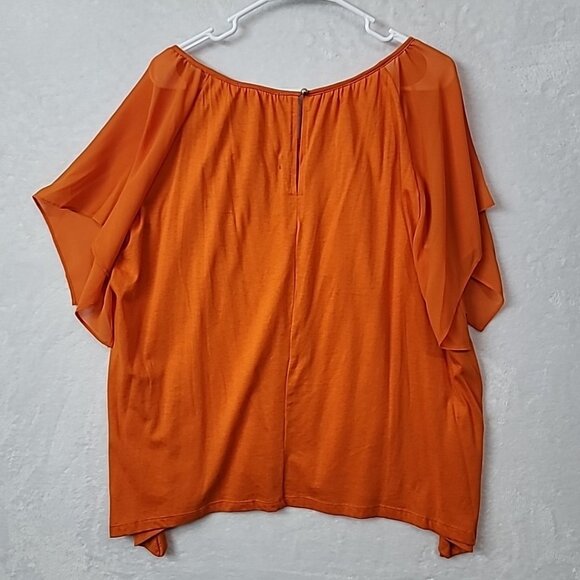 MICHAEL Michael Kors Orange Flutter Sleeve Top Womens PM Petite Med NWT Flawed - Picture 5 of 14